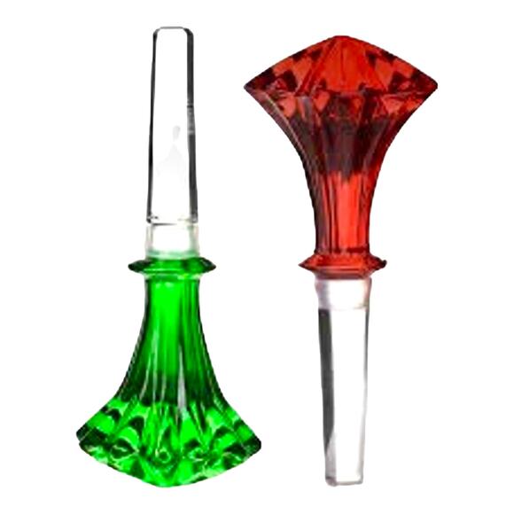 NEW Waterford Marquis Set (2) CRYSTALLINE BOTTLE STOPPERS Red Green 5" Brookside - Picture 4 of 9